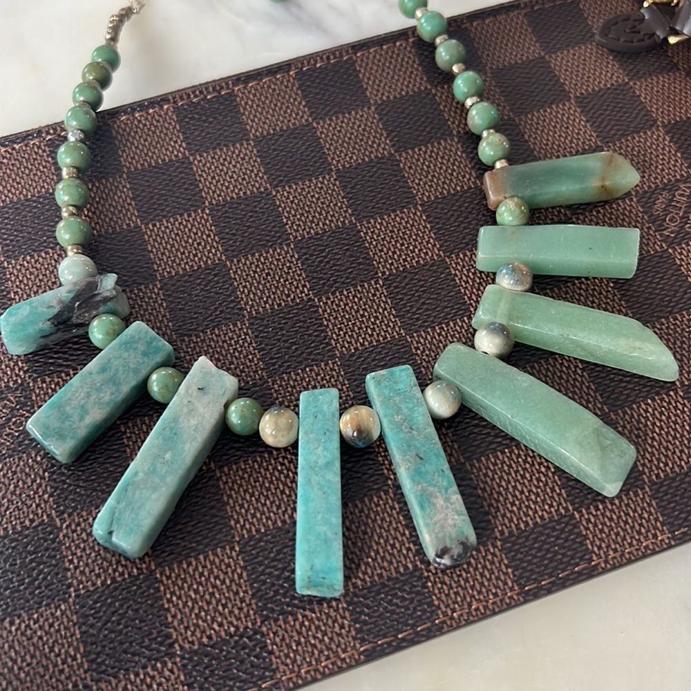 * Aqua blue rock artist made necklace from Portland Saturday markets